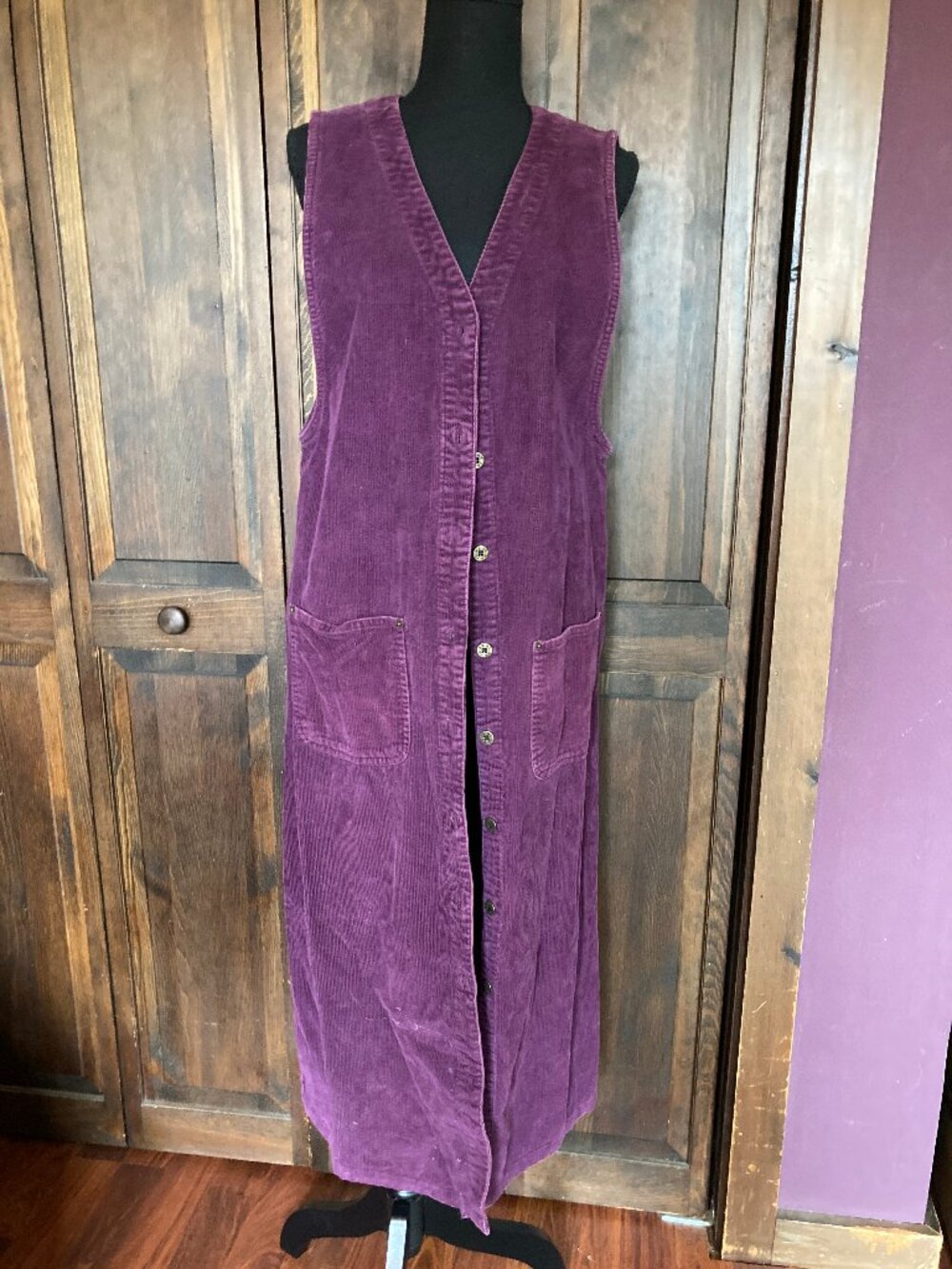 Vintage JLNY Corduroy Vest Eggplant Size M button maxi